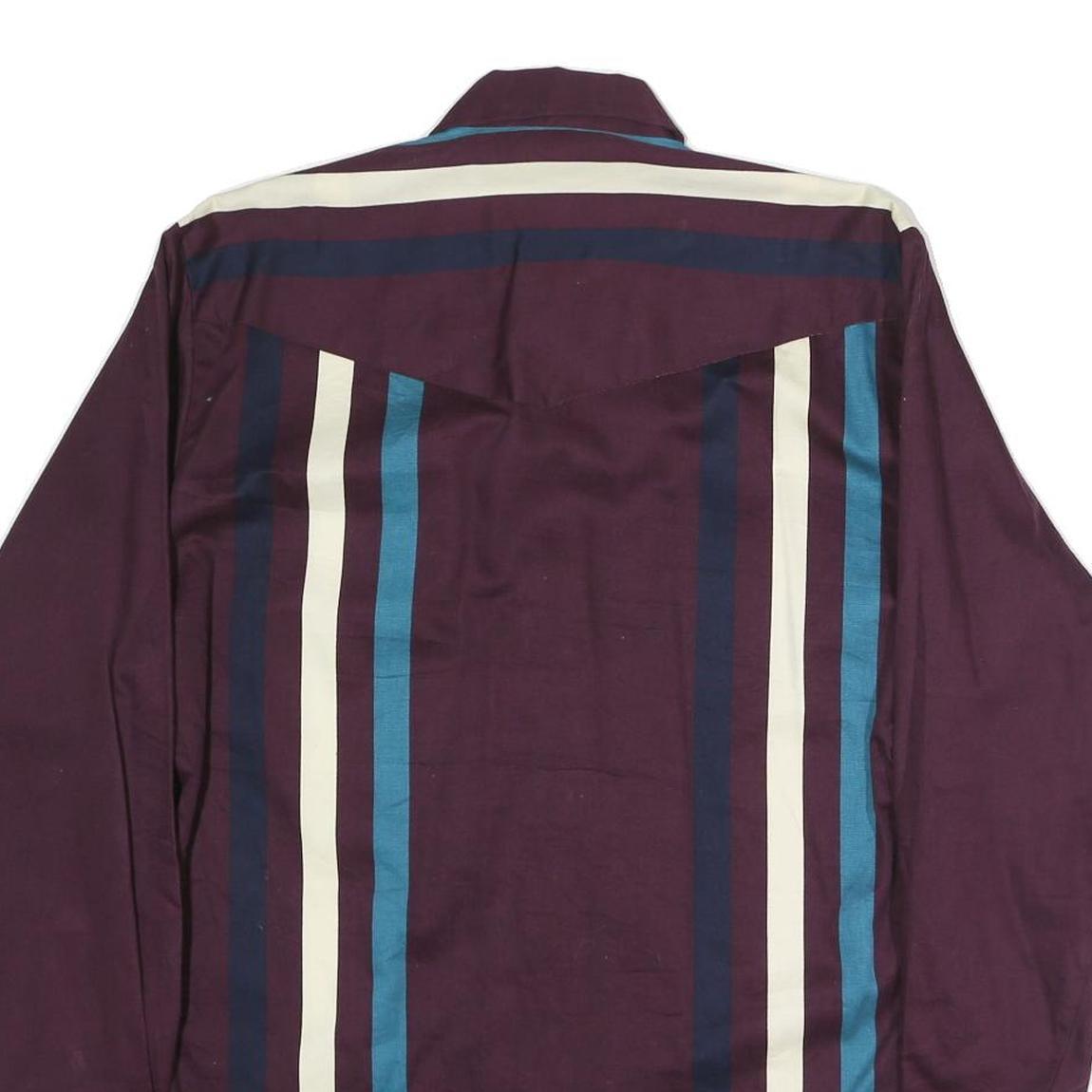 COWBOY TURTLE Mens Maroon & Blue Striped Casual Shirt L Cotton Long Sleeve