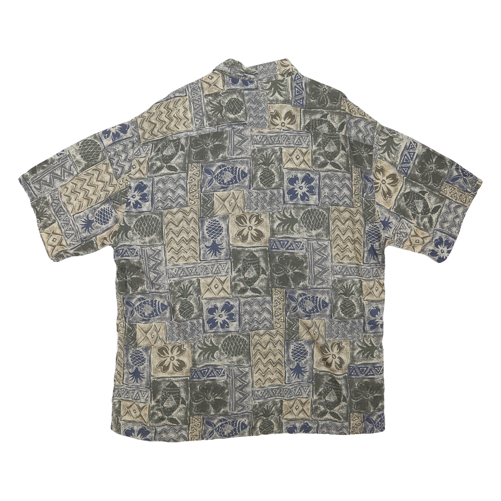 CAMPIA Mens Blue Beige Pattern Cotton Blend Shirt XL Short Sleeve Casual