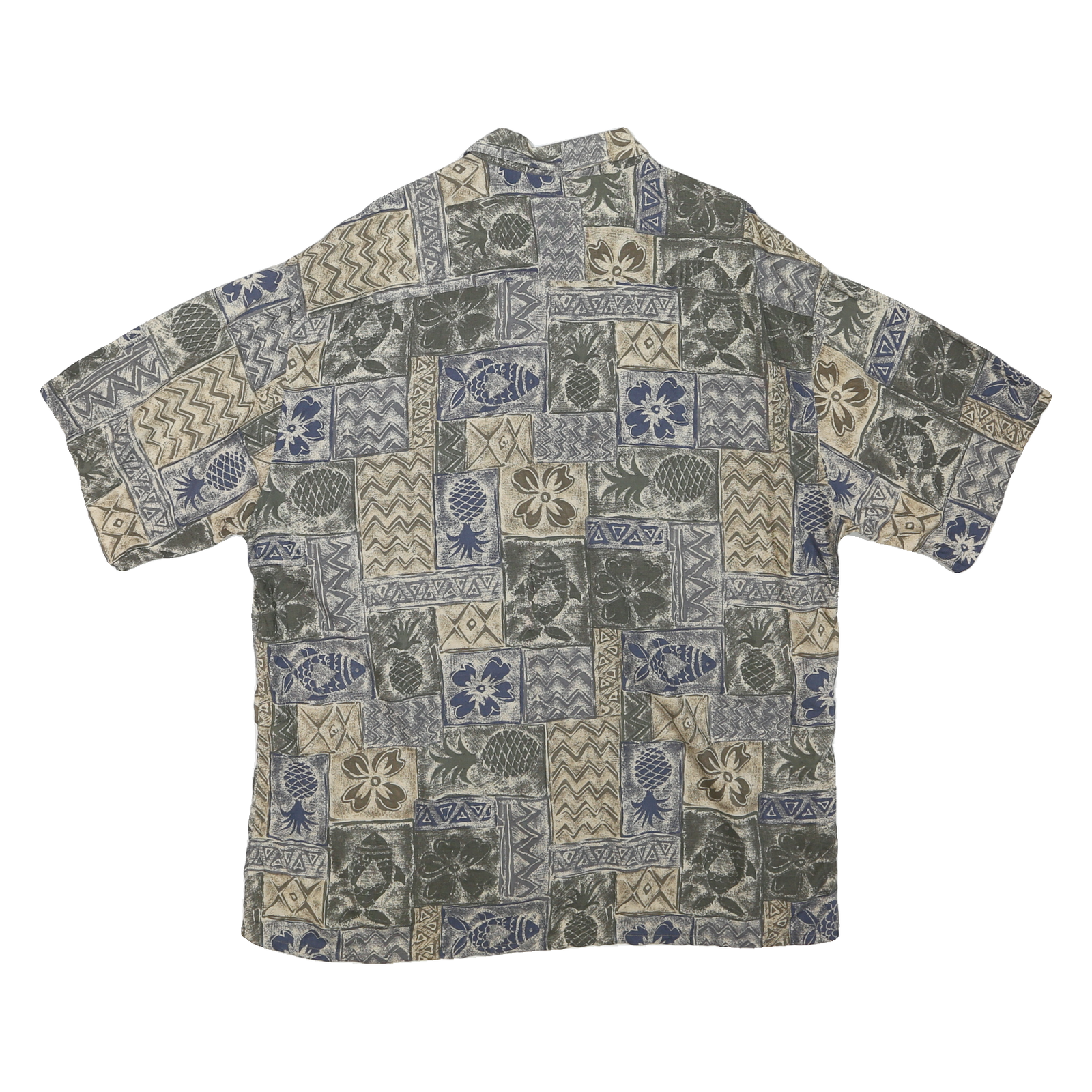 CAMPIA Mens Blue Beige Pattern Cotton Blend Shirt XL Short Sleeve Casual