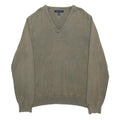 TOMMY HILFIGER Mens Green V Neck Plain Cotton Jumper XL Casual Lightweight