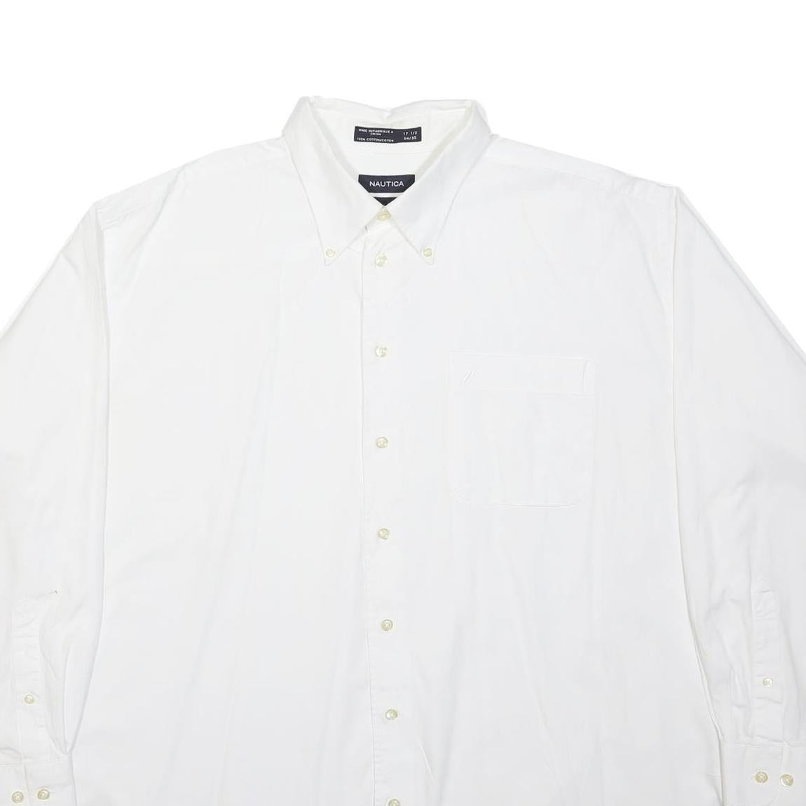 NAUTICA Mens White & Cream Cotton Classic Button Down Shirt 2XL Casual Formal