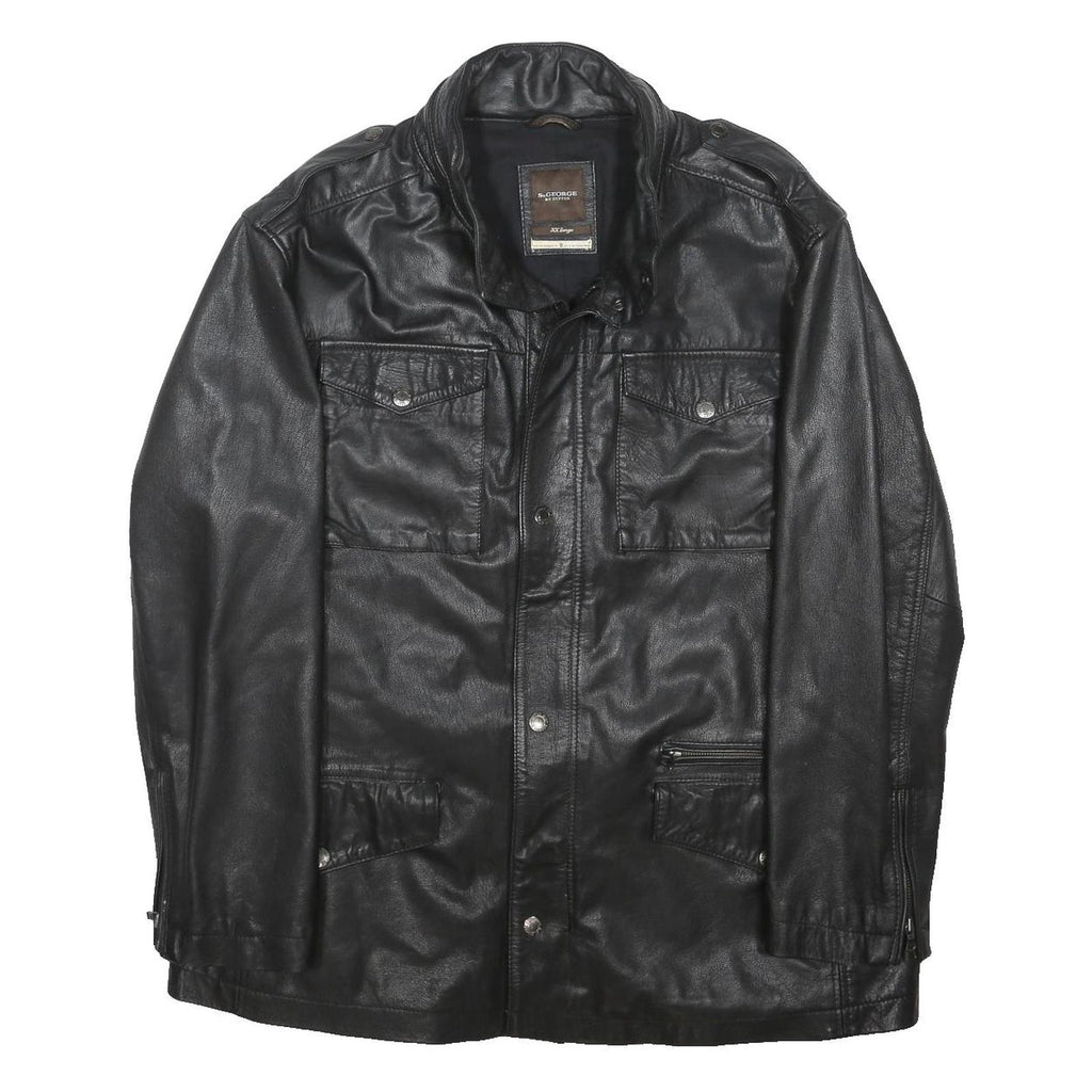 GEORGE BY DUFFER Mens Black Leather Button Jacket 2XL Classic Outerwear