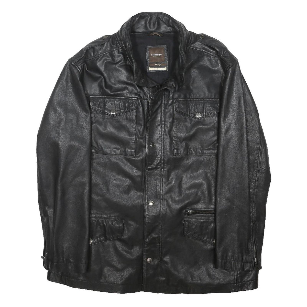 GEORGE BY DUFFER Mens Black Leather Button Jacket 2XL Classic Outerwear