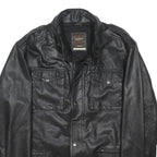GEORGE BY DUFFER Mens Black Leather Button Jacket 2XL Classic Outerwear