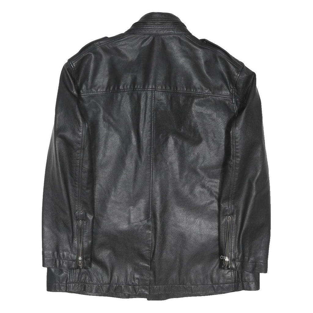 GEORGE BY DUFFER Mens Black Leather Button Jacket 2XL Classic Outerwear