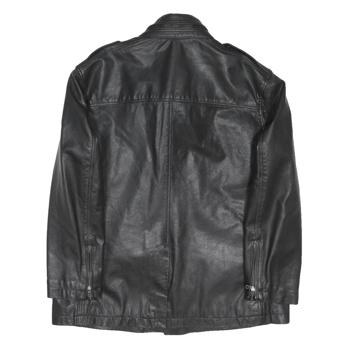 GEORGE BY DUFFER Mens Black Leather Button Jacket 2XL Classic Outerwear