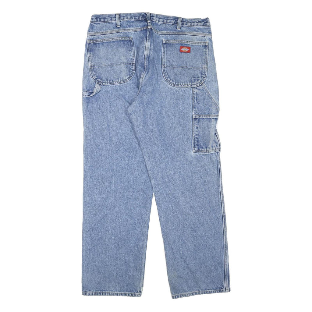 DICKIES Mens Regular Fit Straight Blue Denim Jeans Zip Closure W36 L32 Workwear