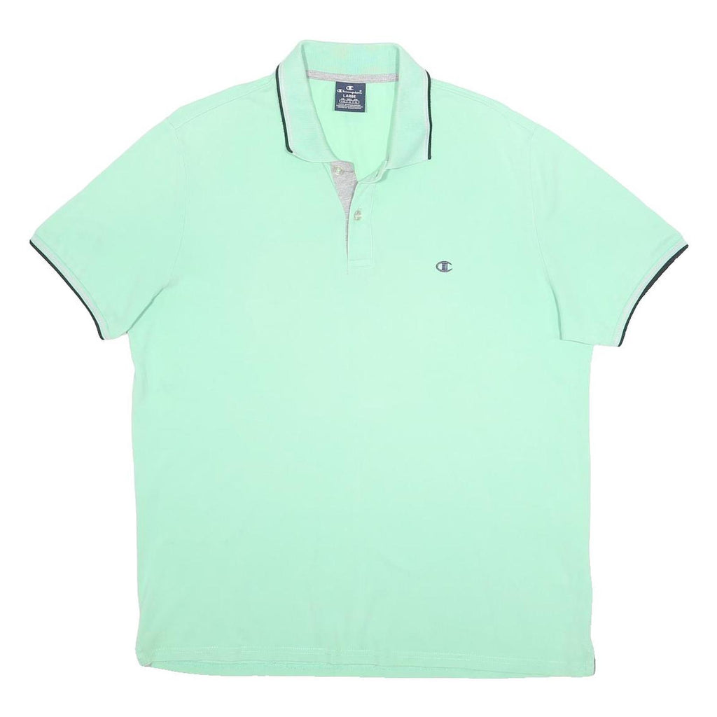 CHAMPION Mens Mint Green Short Sleeve Cotton Polo Shirt L Classic Logo