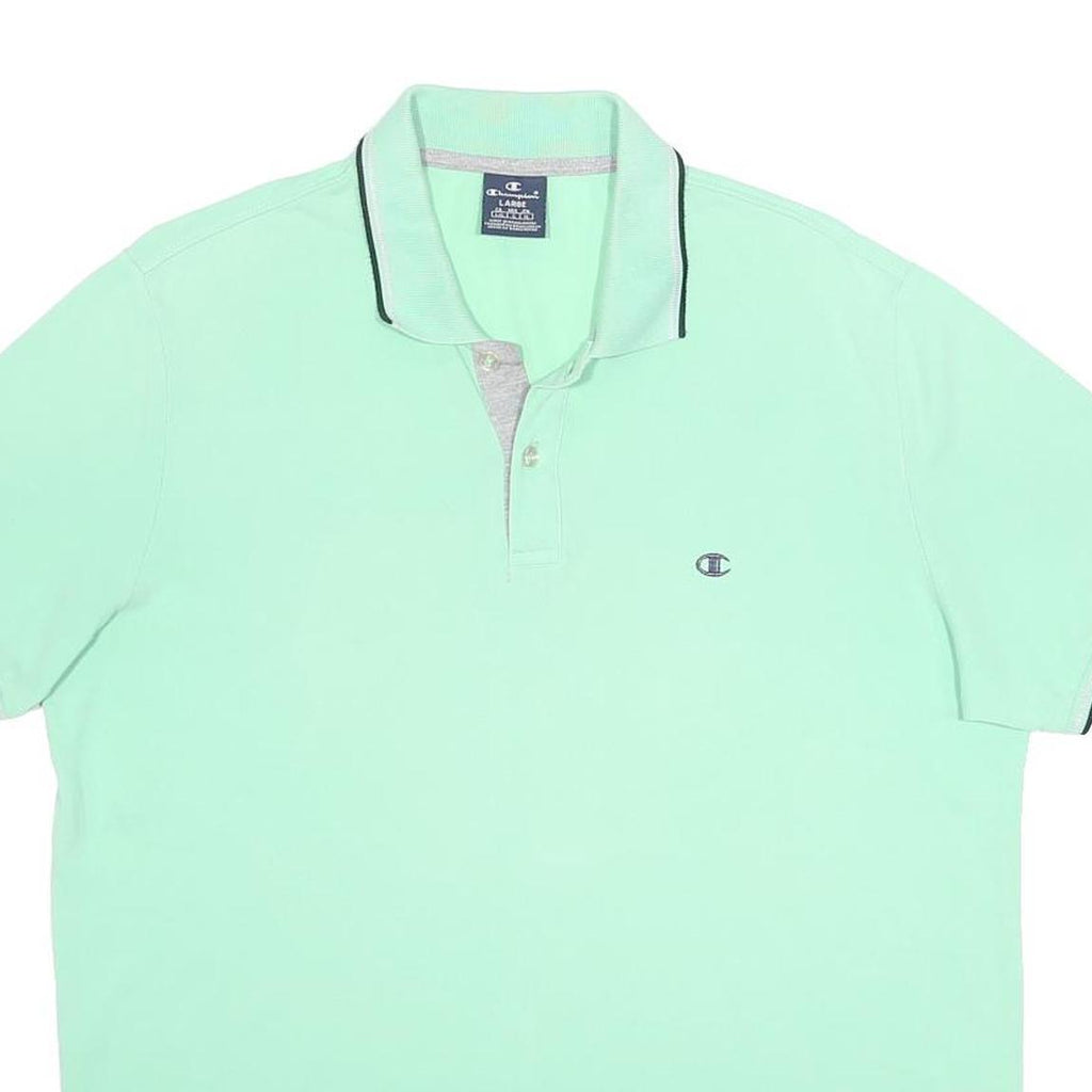 CHAMPION Mens Mint Green Short Sleeve Cotton Polo Shirt L Classic Logo