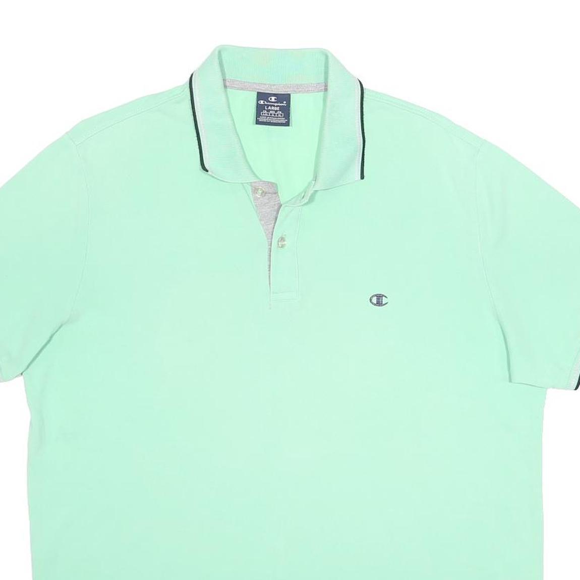 CHAMPION Mens Mint Green Short Sleeve Cotton Polo Shirt L Classic Logo