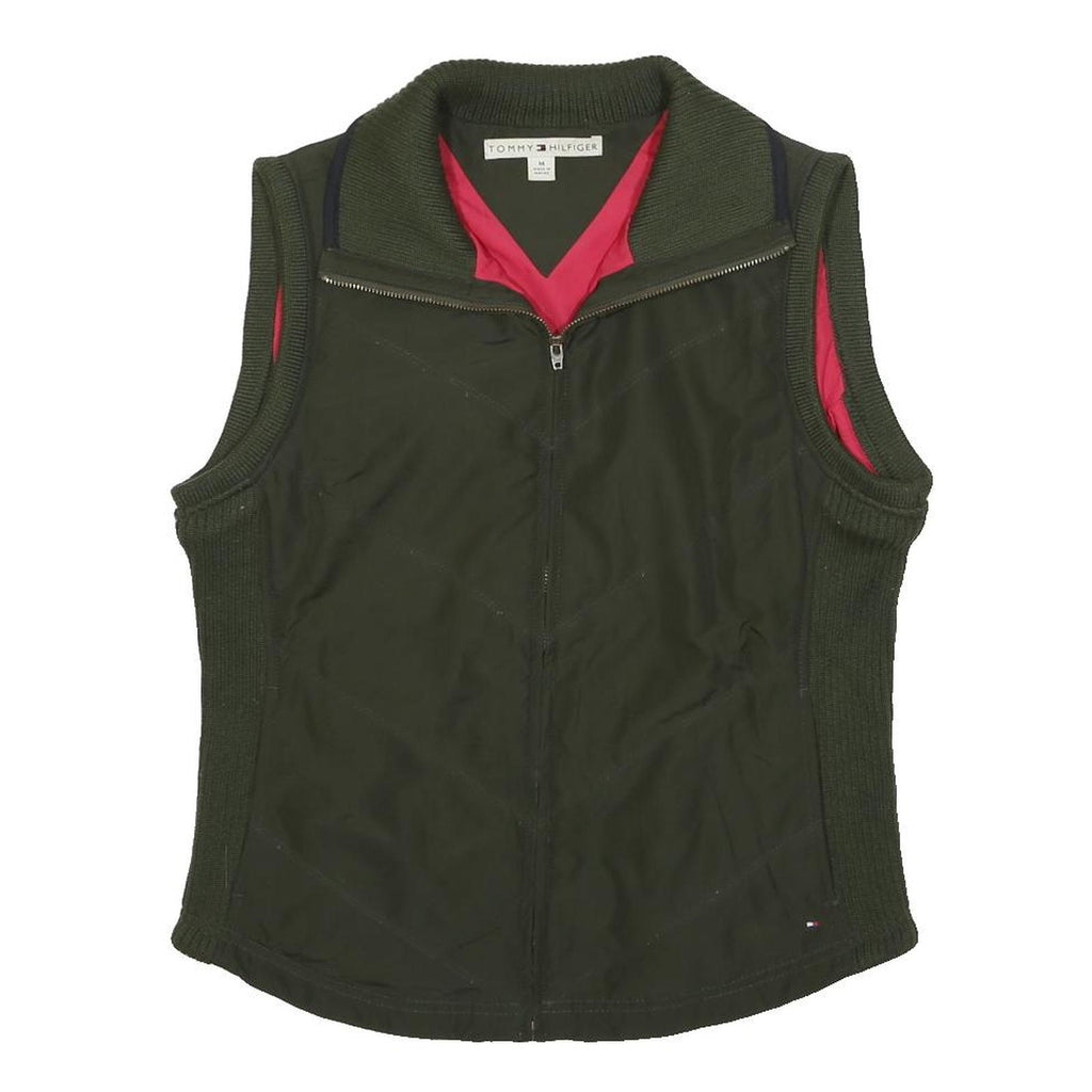 TOMMY HILFIGER Womens Green Olive Jacket M Polyester Knit Zip Sleeveless Casual