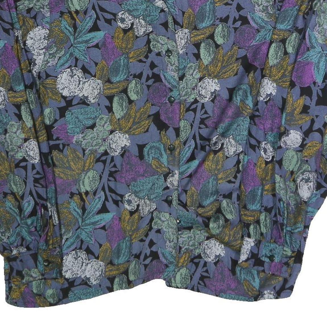 Womens Black & Purple Floral Printed Shirt Long Sleeve Button Neck L Cotton