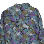 Womens Black & Purple Floral Printed Shirt Long Sleeve Button Neck L Cotton