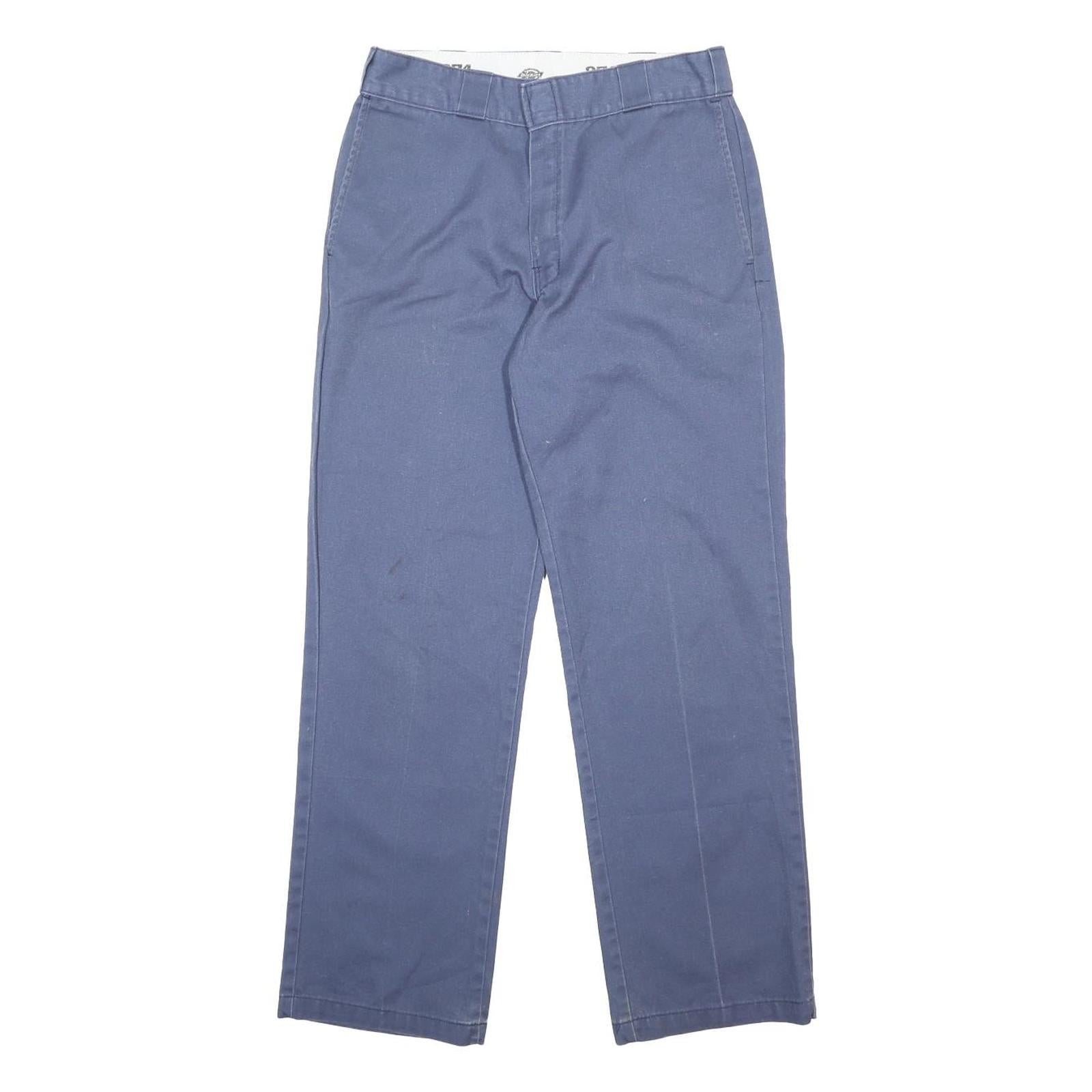 DICKIES Mens Cotton Blend Blue Regular Straight Trousers W32 L29 Workwear
