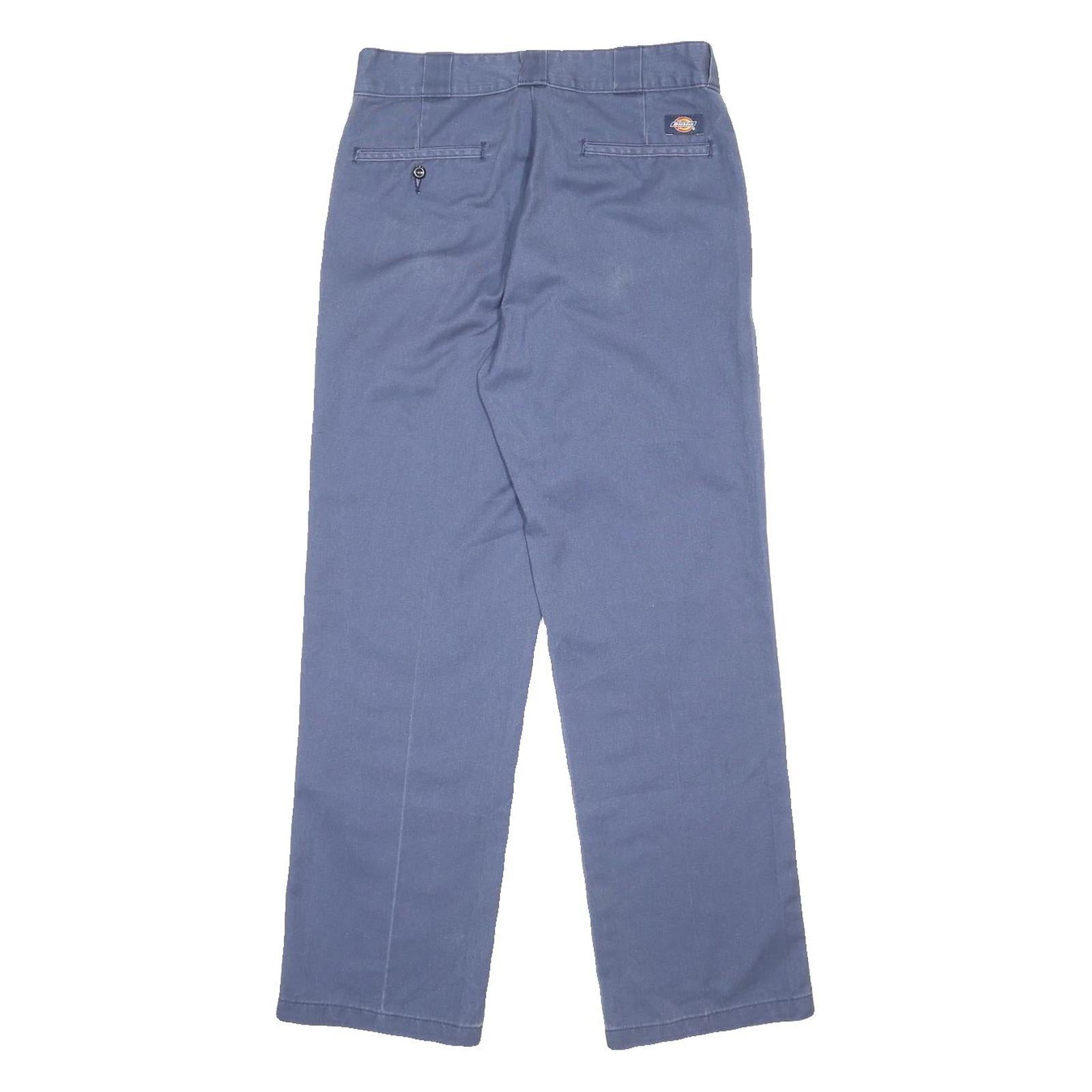 DICKIES Mens Cotton Blend Blue Regular Straight Trousers W32 L29 Workwear