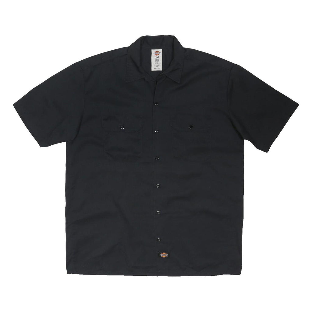 DICKIES Mens Black Short Sleeve Work Shirt L Polyester Blend Button Front