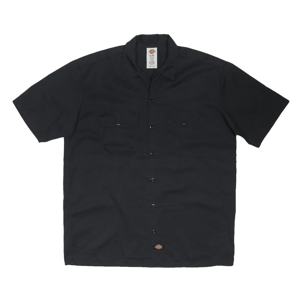 DICKIES Mens Black Short Sleeve Work Shirt L Polyester Blend Button Front