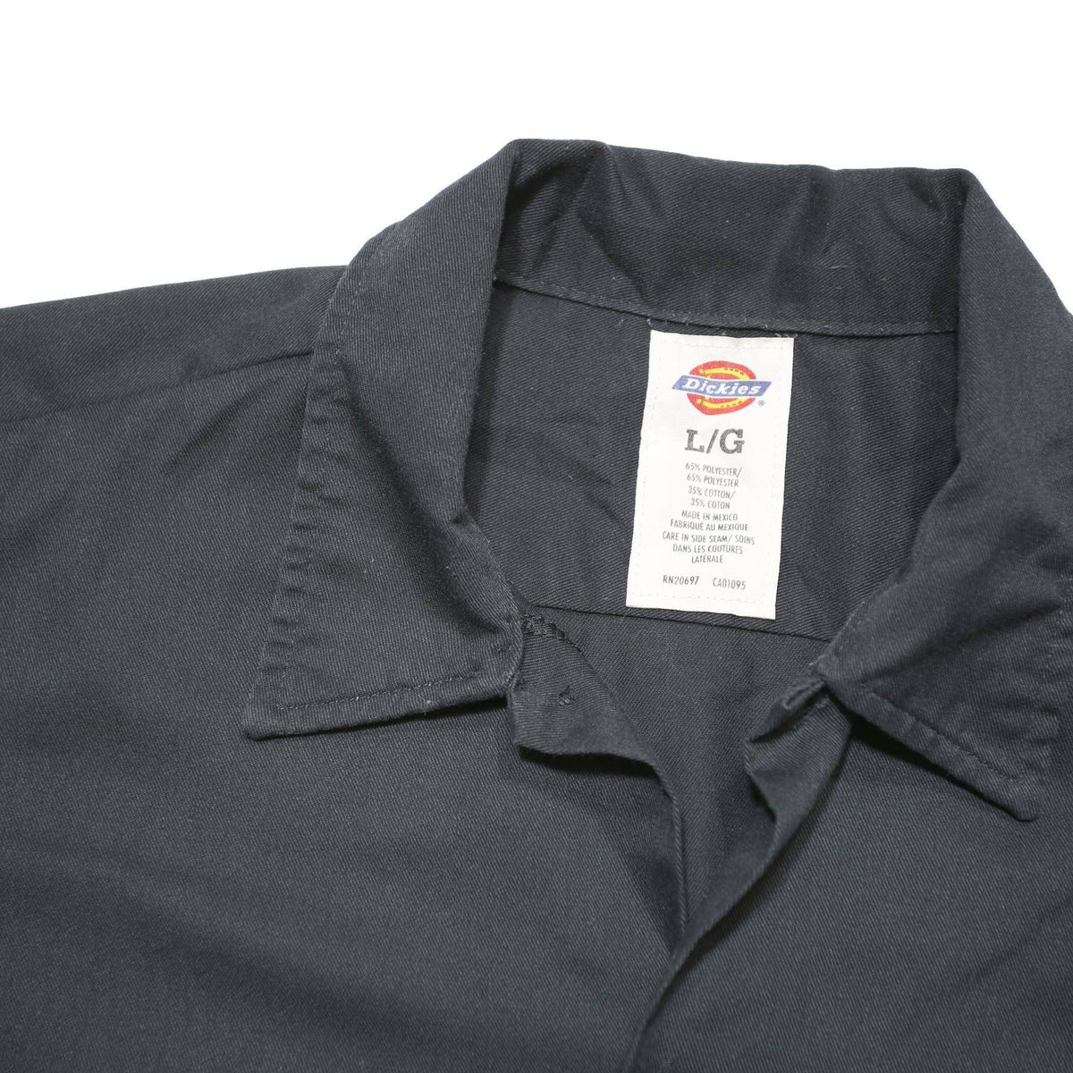 DICKIES Mens Black Short Sleeve Work Shirt L Polyester Blend Button Front