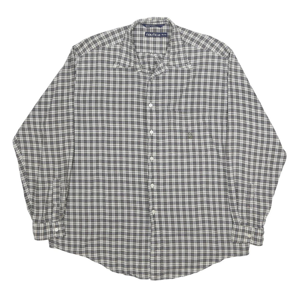 NAUTICA Mens Grey Checked Cotton Shirt XL Button Long Sleeve Classic Casual Wear