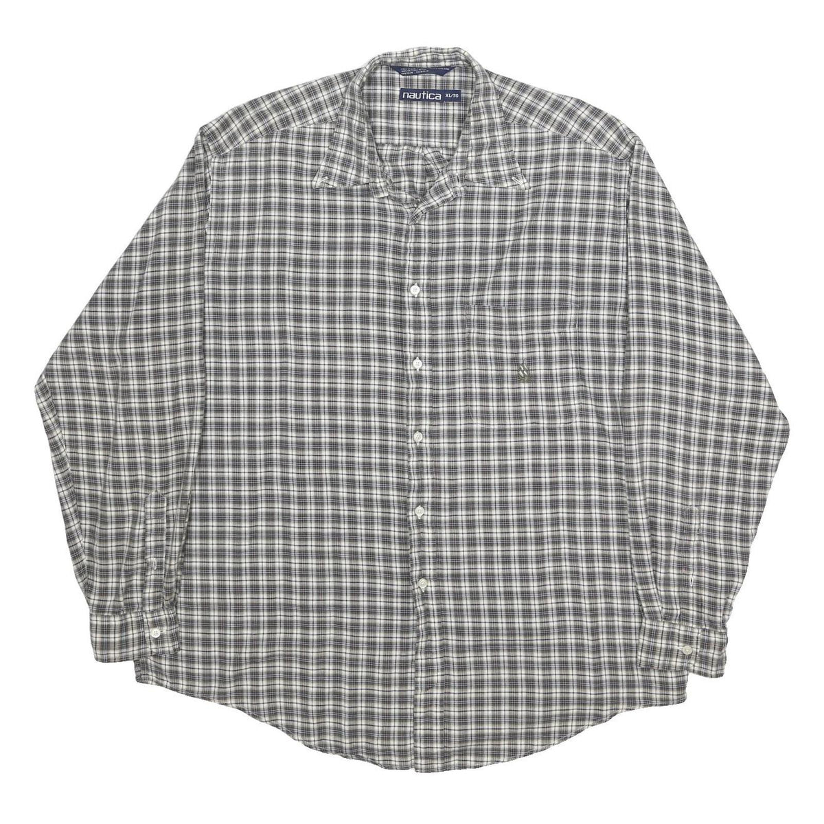 NAUTICA Mens Grey Checked Cotton Shirt XL Button Long Sleeve Classic Casual Wear