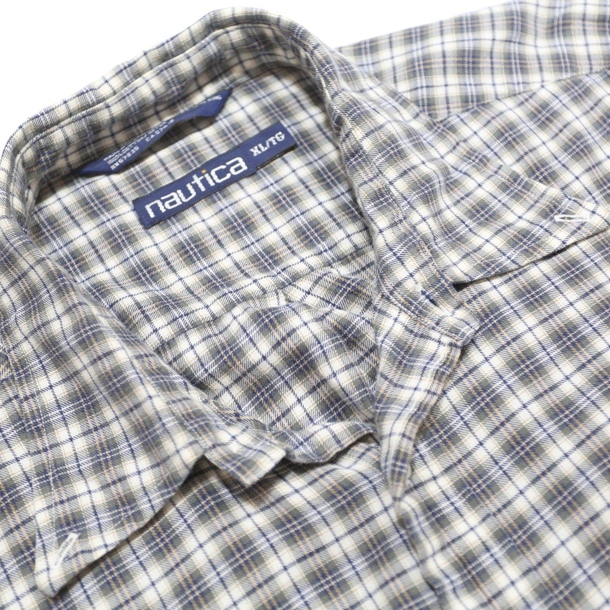 NAUTICA Mens Grey Checked Cotton Shirt XL Button Long Sleeve Classic Casual Wear