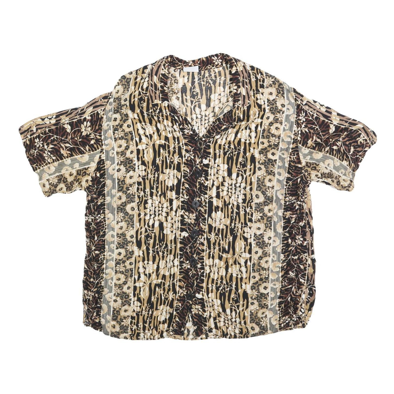 BASIC EDITIONS Womens Beige & Brown Printed Shirt Short Sleeve Collared XL