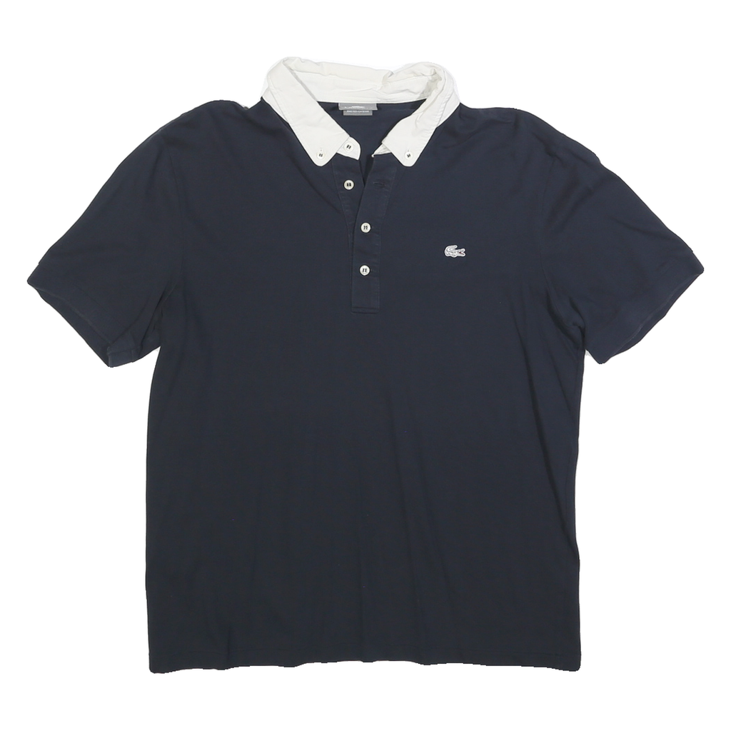 LACOSTE Mens Blue & White Button-Down Collar Short Sleeve Polo Shirt M Cotton