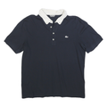 LACOSTE Mens Blue & White Button-Down Collar Short Sleeve Polo Shirt M Cotton