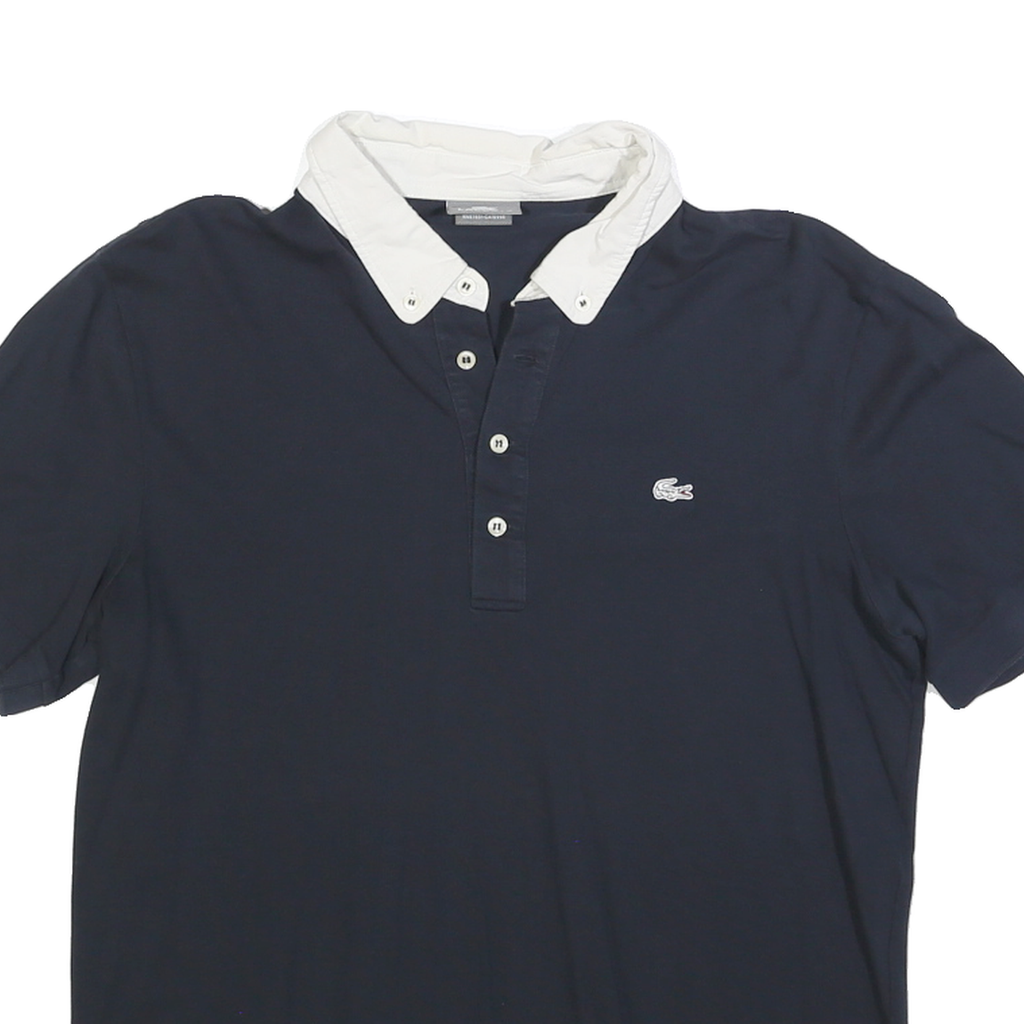 LACOSTE Mens Blue & White Button-Down Collar Short Sleeve Polo Shirt M Cotton