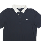 LACOSTE Mens Blue & White Button-Down Collar Short Sleeve Polo Shirt M Cotton