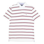TOMMY HILFIGER Mens White Red & Navy Striped Short Sleeve Polo Shirt S Cotton