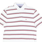 TOMMY HILFIGER Mens White Red & Navy Striped Short Sleeve Polo Shirt S Cotton