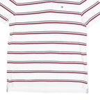 TOMMY HILFIGER Mens White Red & Navy Striped Short Sleeve Polo Shirt S Cotton