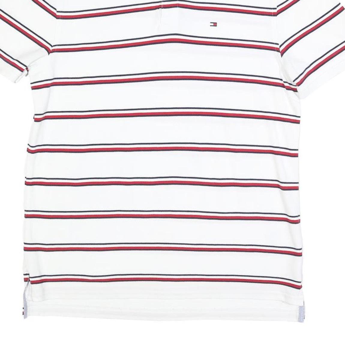 TOMMY HILFIGER Mens White Red & Navy Striped Short Sleeve Polo Shirt S Cotton