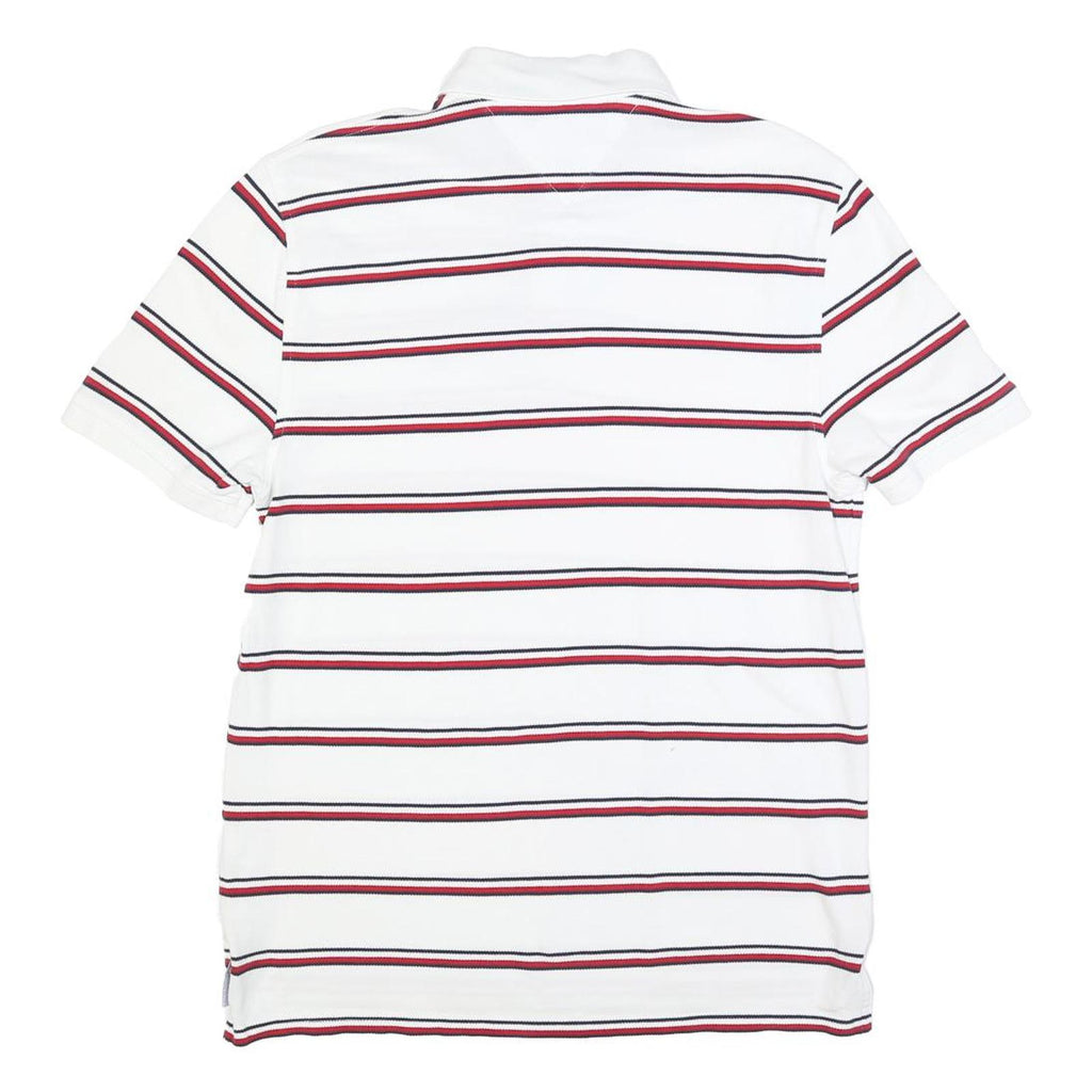 TOMMY HILFIGER Mens White Red & Navy Striped Short Sleeve Polo Shirt S Cotton