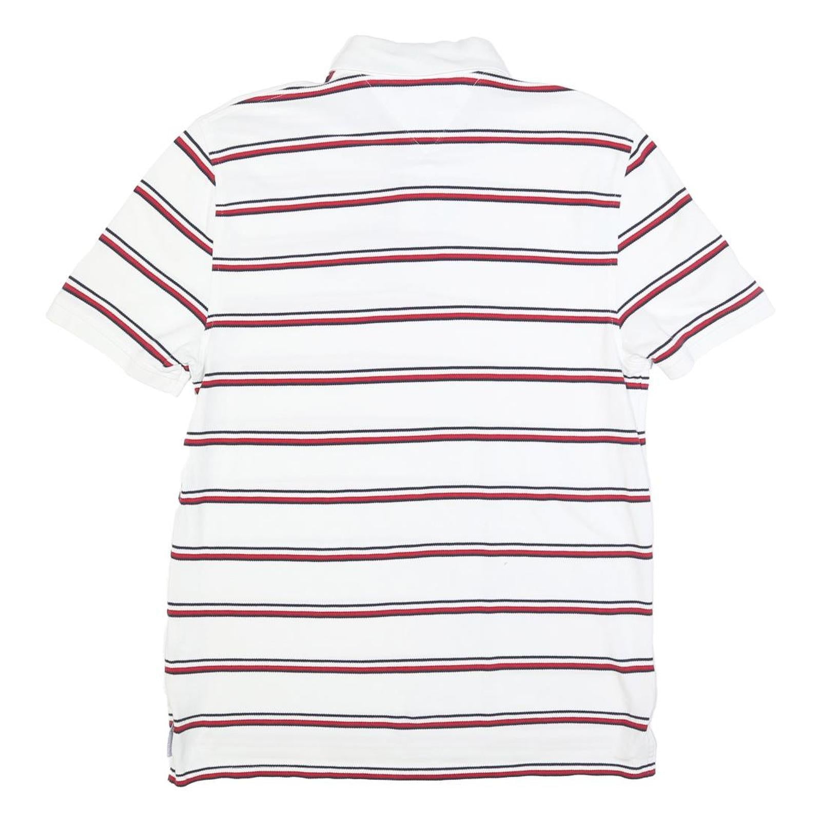 TOMMY HILFIGER Mens White Red & Navy Striped Short Sleeve Polo Shirt S Cotton
