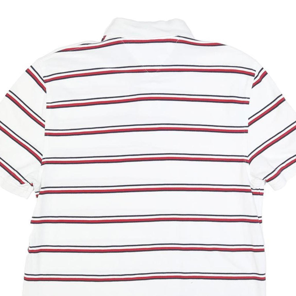 TOMMY HILFIGER Mens White Red & Navy Striped Short Sleeve Polo Shirt S Cotton