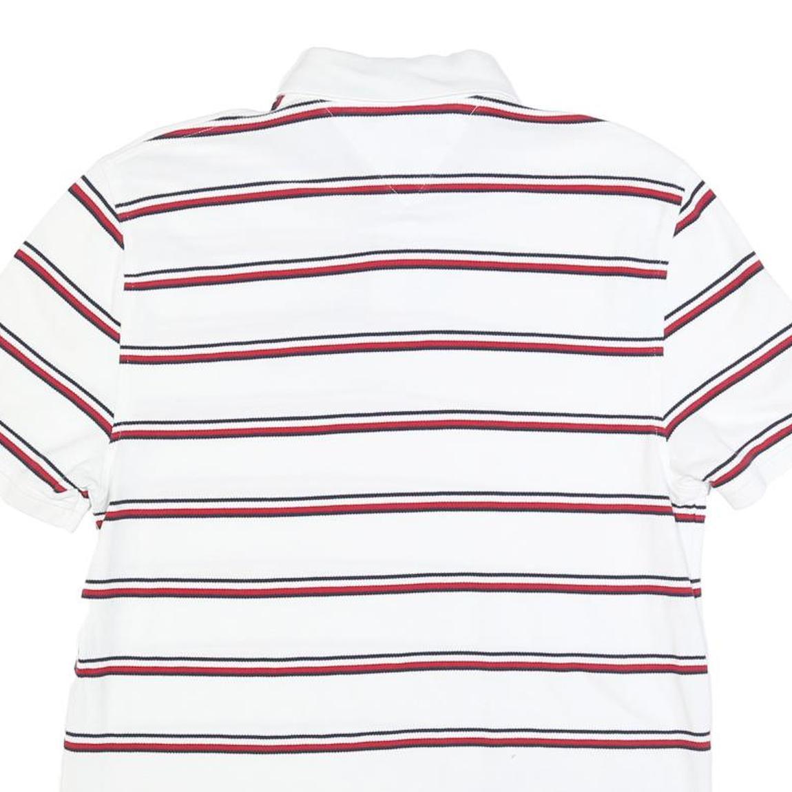 TOMMY HILFIGER Mens White Red & Navy Striped Short Sleeve Polo Shirt S Cotton