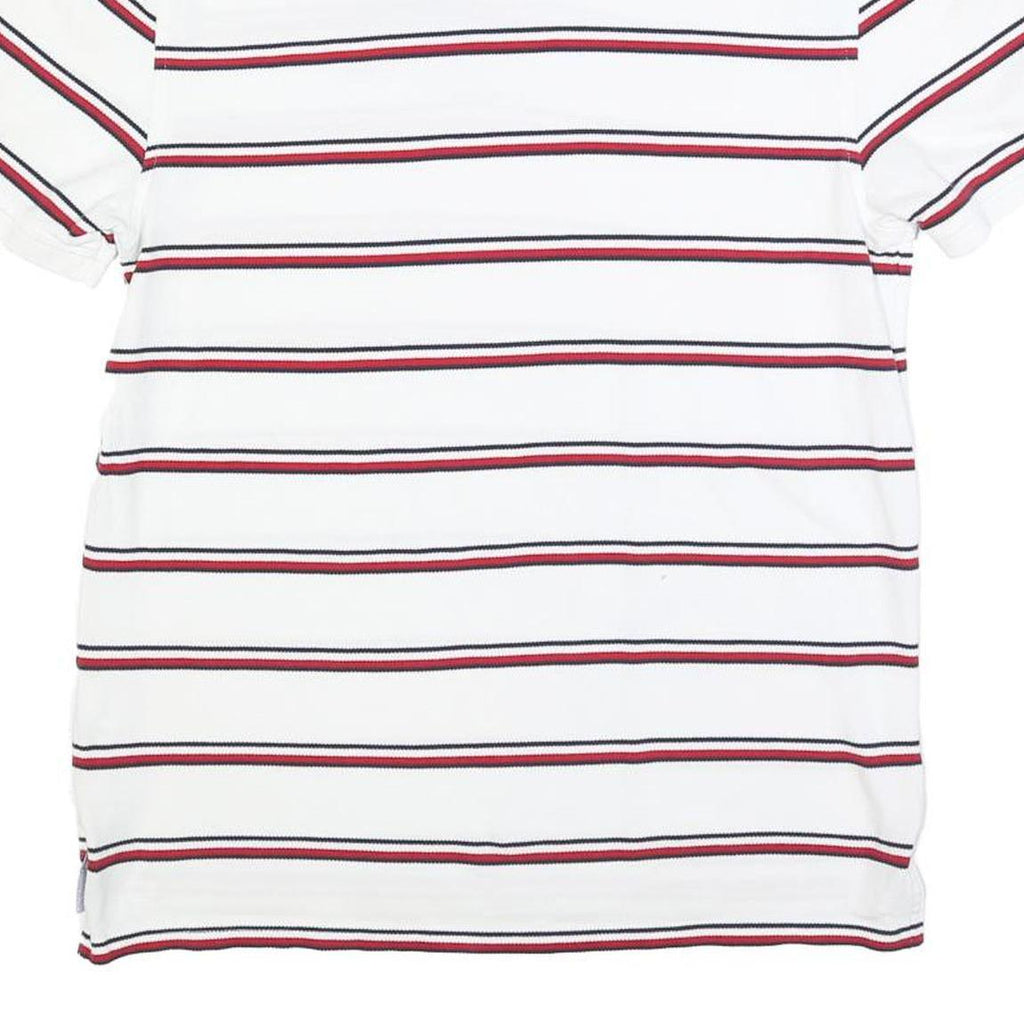 TOMMY HILFIGER Mens White Red & Navy Striped Short Sleeve Polo Shirt S Cotton
