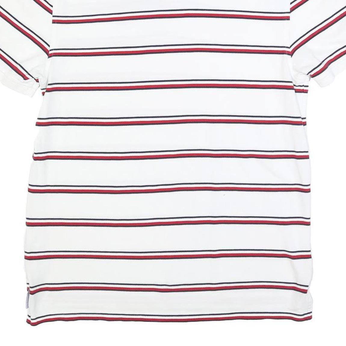TOMMY HILFIGER Mens White Red & Navy Striped Short Sleeve Polo Shirt S Cotton
