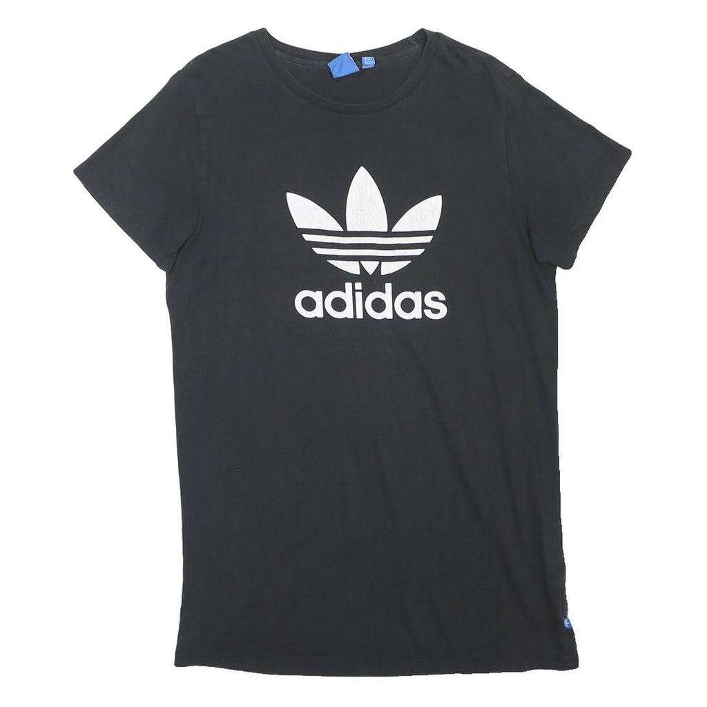 ADIDAS ORIGINALS Womens Black Cotton Blend Logo Print T Shirt UK 12 Casual Top