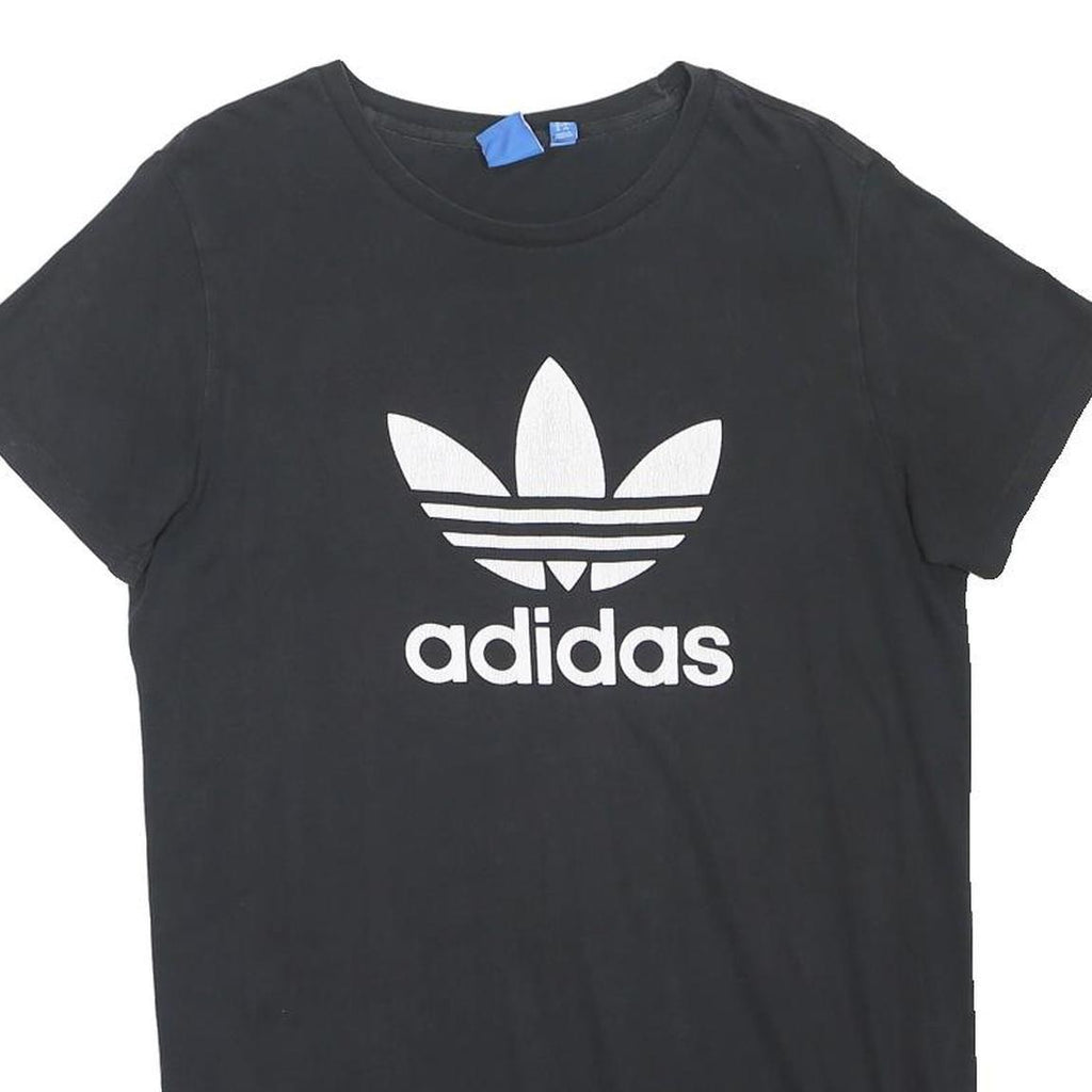 ADIDAS ORIGINALS Womens Black Cotton Blend Logo Print T Shirt UK 12 Casual Top