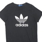 ADIDAS ORIGINALS Womens Black Cotton Blend Logo Print T Shirt UK 12 Casual Top