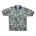 BUGLE BOY Mens Green & Blue Leaf Pattern Short Sleeve Polo Shirt M Cotton Blend
