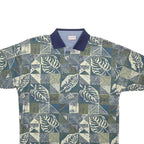 BUGLE BOY Mens Green & Blue Leaf Pattern Short Sleeve Polo Shirt M Cotton Blend