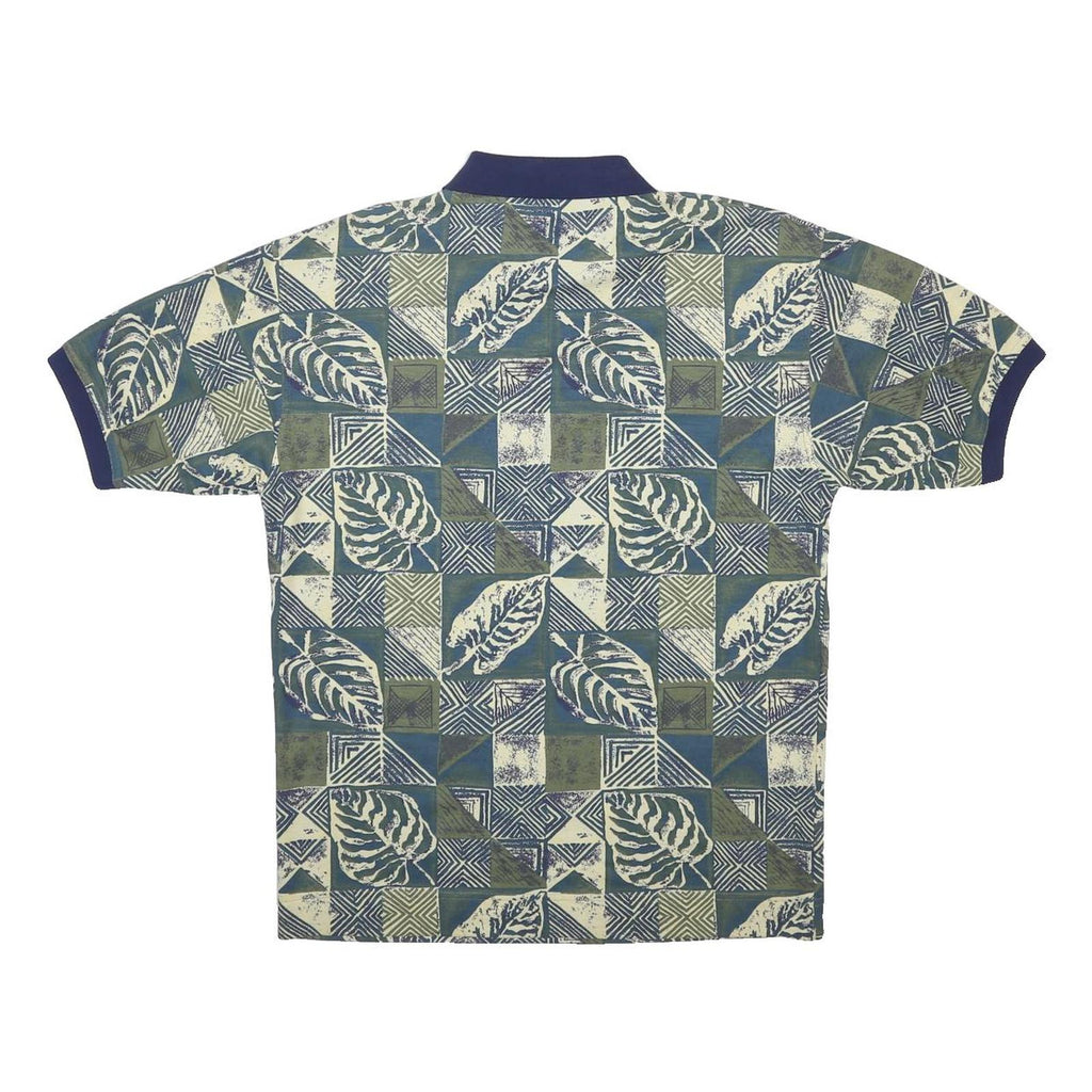 BUGLE BOY Mens Green & Blue Leaf Pattern Short Sleeve Polo Shirt M Cotton Blend