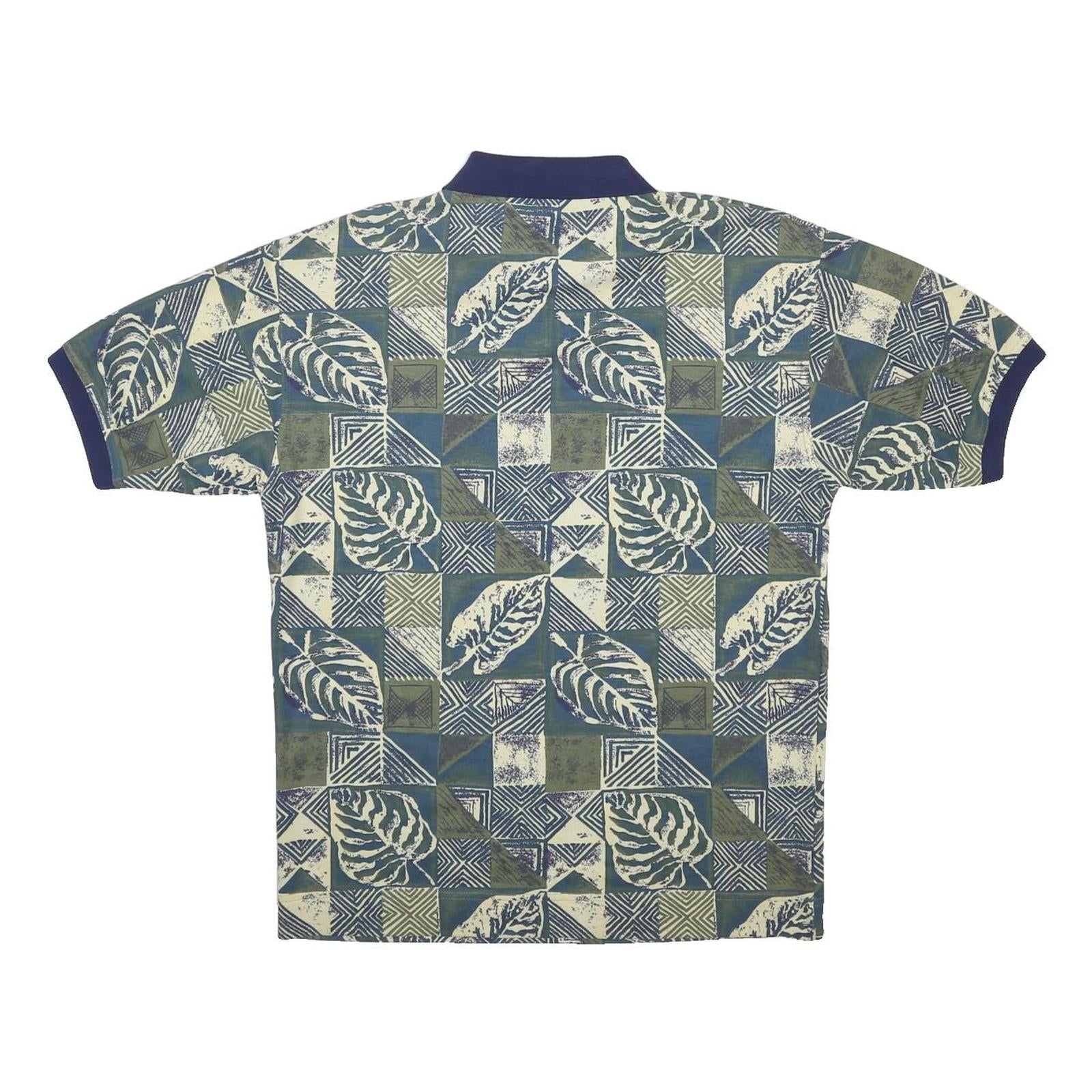 BUGLE BOY Mens Green & Blue Leaf Pattern Short Sleeve Polo Shirt M Cotton Blend