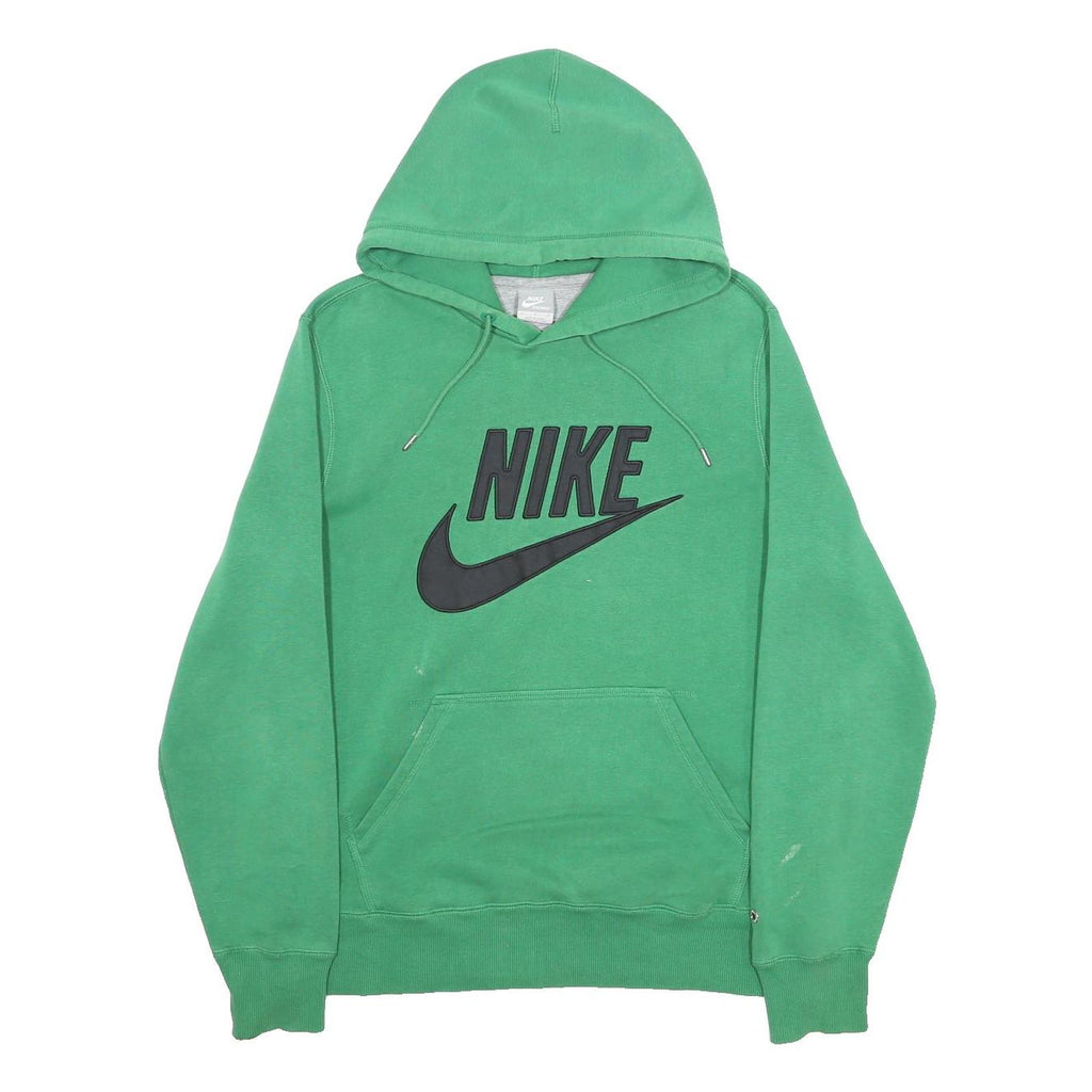 NIKE Mens Green Pullover Hoodie M Cotton Blend Logo Sweatshirt Casual