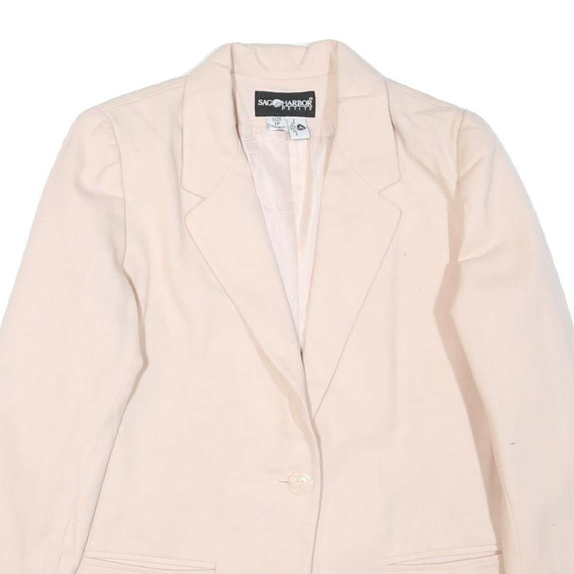 SAG HARBOR Womens Cream Wool Button Jacket M Plain Classic Blazer Outerwear