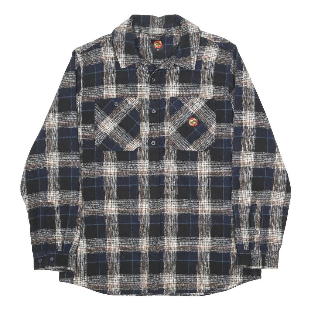 SANTA CRUZ Mens Black & Blue Checked Shirt M Long Sleeve Polyester Casual